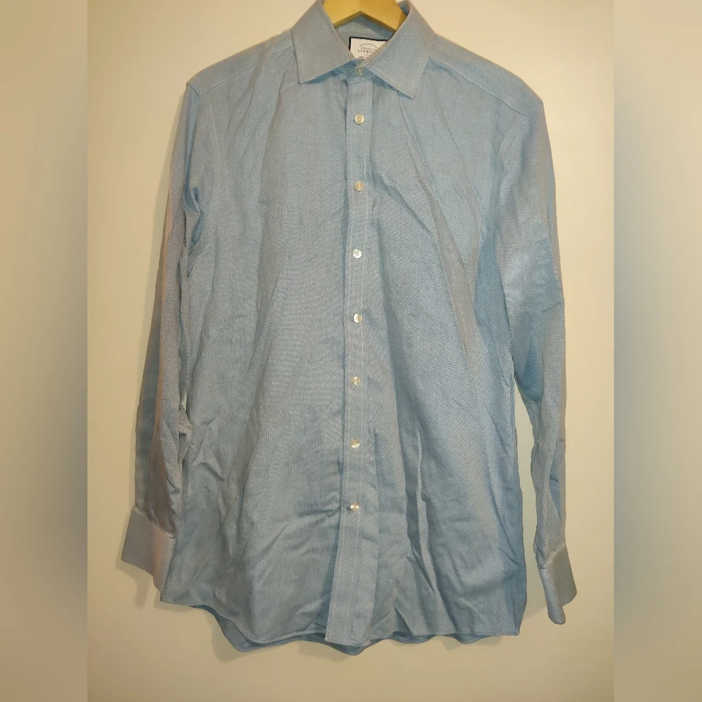 Charles Tyrwhitt Men’s Non-Iron Slim Fit Chevron Dress Shirt Blue 16 - 1/2 - 35" - Picture 1 of 3